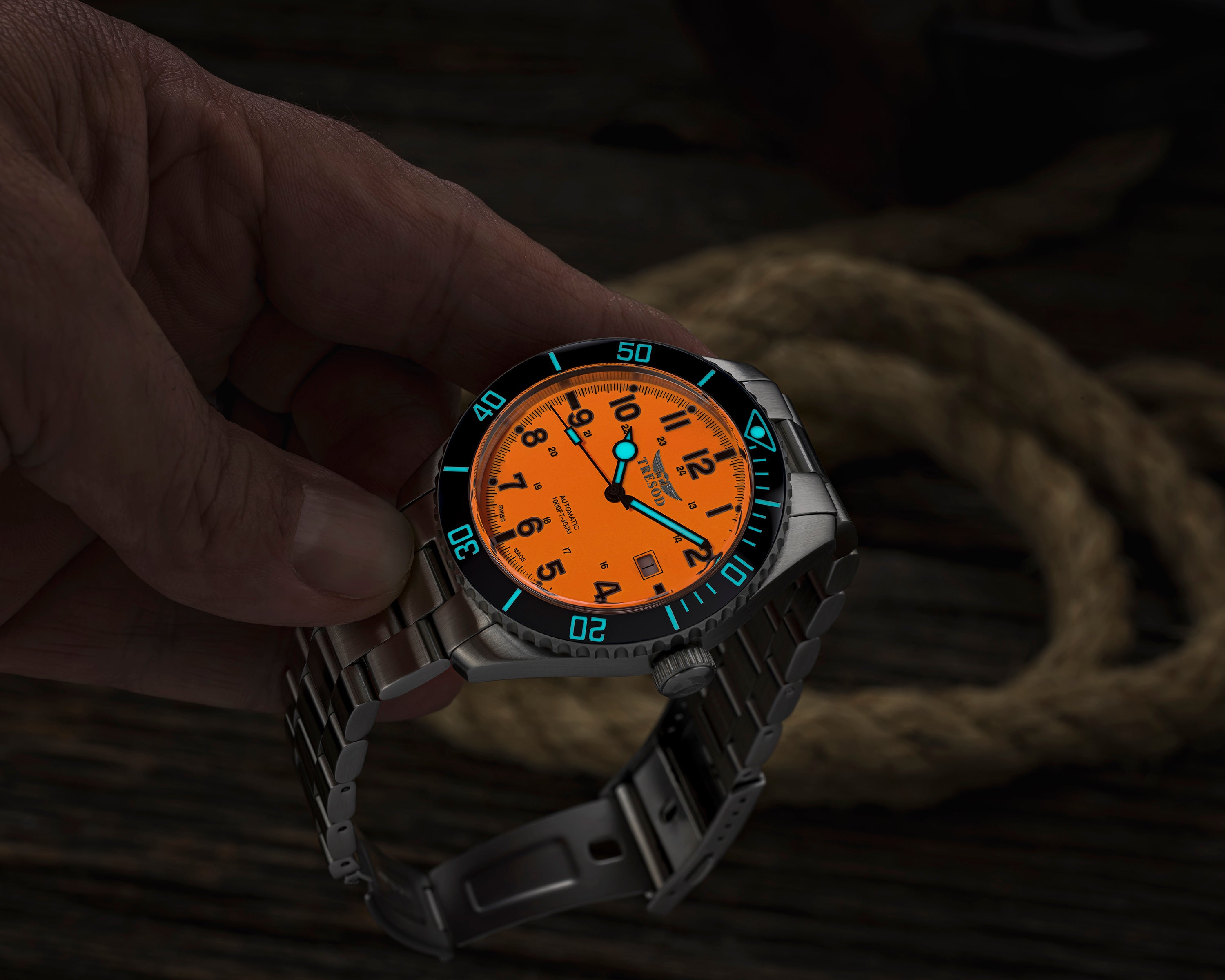 Tresod 42mm Ocean Master Swiss Made SW200 Automatic Watch - Silver Tone / Orange